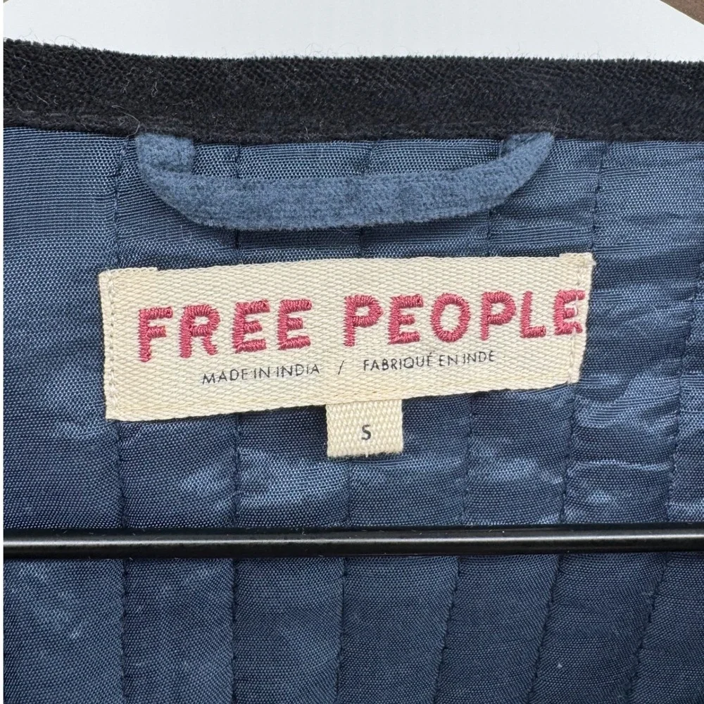 Free People Natalia Velvet Jacket Women Small Blue Quilted Puff Sleeve Boho Boxy